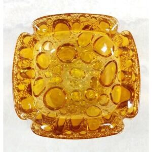 VTG MCM Libbey Amber Glass Raised Pebble Bubble Small 4 inch Four Slot Ashtray